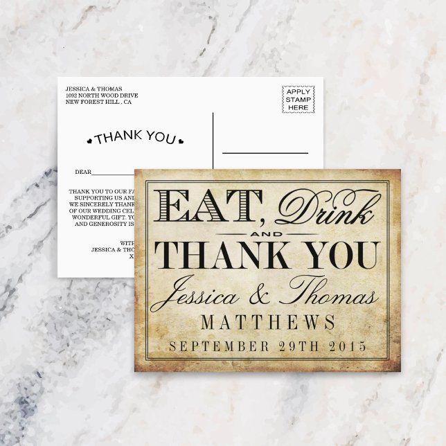 Eat, Drink & Be Married Vintage Wedding Postcard (Creator Uploaded)