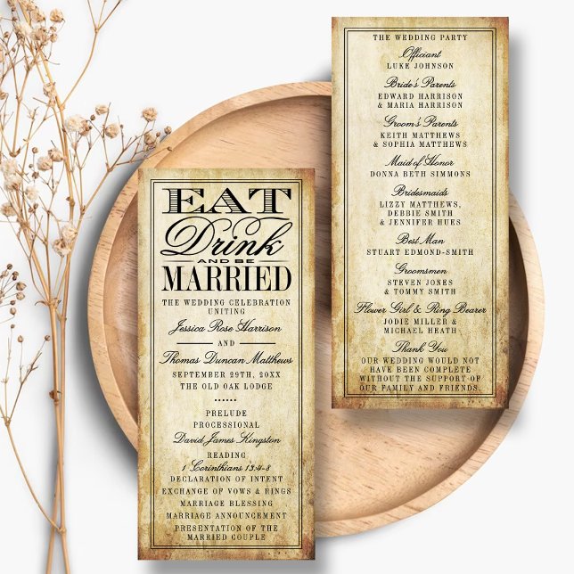 Eat, Drink & Be Married Vintage Wedding Program (Creator Uploaded)
