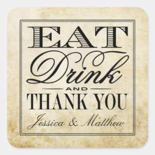 Eat, Drink & Be Married Vintage Wedding Square Sticker