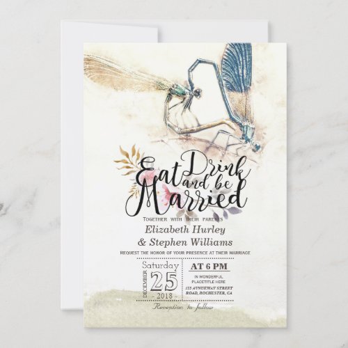 EAT Drink Be Married Wedding Dragonfly Mating Love Invitation