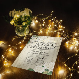 EAT Drink & Be Married Wedding Flowers Wood Lights Invitation