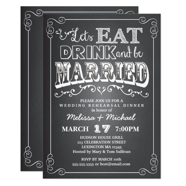 Eat, Drink & Be Married Wedding Rehearsal Dinner Invitation