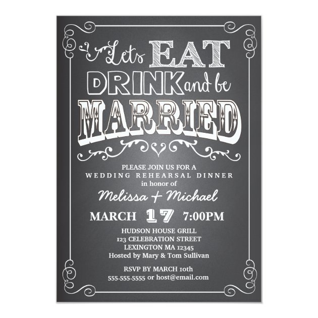 Eat, Drink & Be Married Wedding Rehearsal Dinner Invitation