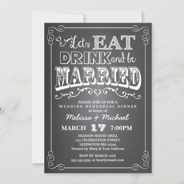 Eat, Drink & Be Married Wedding Rehearsal Dinner Invitation (Front)