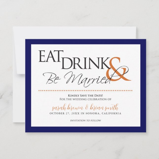 Eat, Drink & Be Married wedding Save the Date (Front)