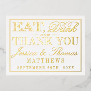 Eat, Drink & Be Married Wedding Thank You Real Foil Invitation Postcard