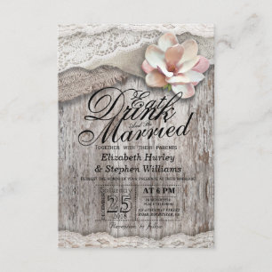 EAT Drink & Be Married Wedding Wood Burlap Lace Invitation