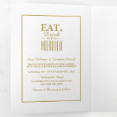 Eat, Drink & be Married White & Gold Wedding Suite Tri-Fold Invitation (Inside First)