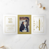 Eat, Drink & be Married White & Gold Wedding Suite Tri-Fold Invitation (Inside)