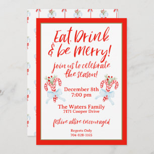 Eat Drink & Be Merry - Candy Cane Christmas Party Invitation
