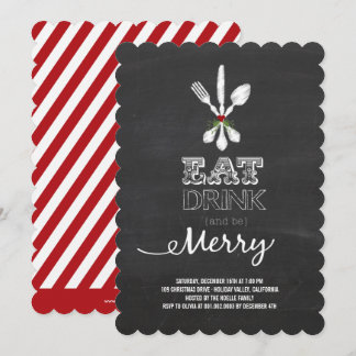 Eat Drink Be Merry Chalkboard Holiday Party Invite