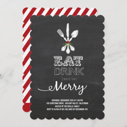 Eat Drink Be Merry Chalkboard Holiday Party Invite