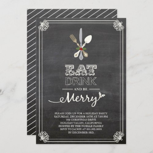 Eat Drink Be Merry Chalkboard Holiday Party Invite