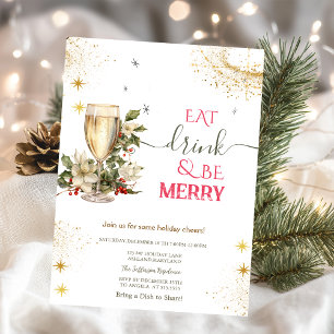 Eat Drink & Be Merry Champagne Flowers Invitation