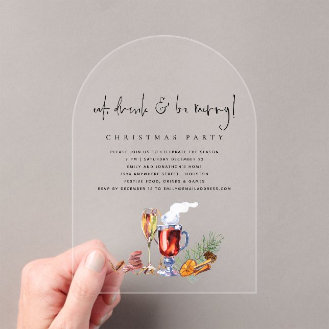 Eat Drink Be Merry Christmas Acrylic Invitations