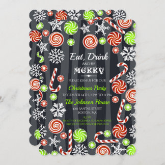 Eat Drink be Merry Christmas Candy Snowflakes Invitation