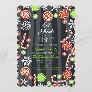 Eat Drink be Merry Christmas Candy Snowflakes Invitation
