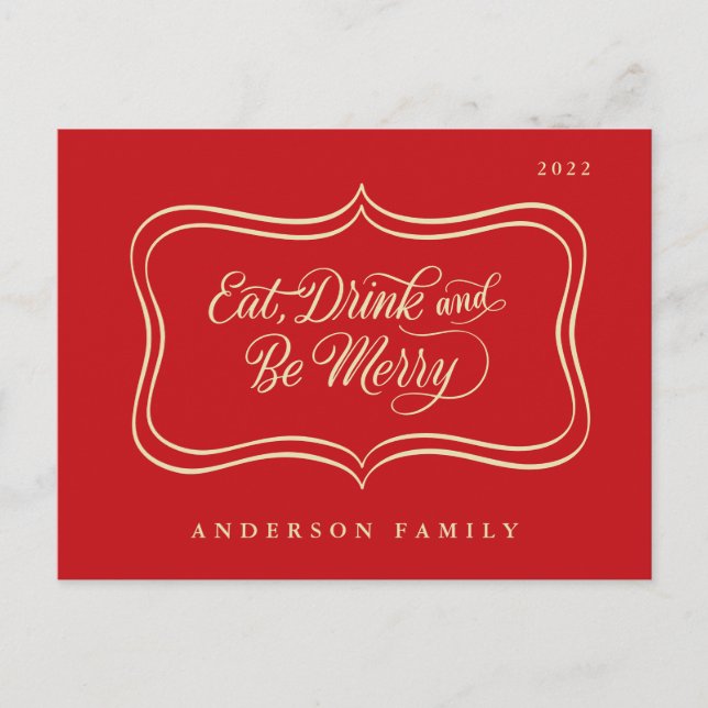 Eat Drink & be Merry Christmas Classic Gold Frame Holiday Postcard (Front)