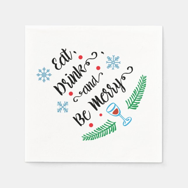 Eat Drink & Be Merry Christmas Cocktail Napkin (Front)
