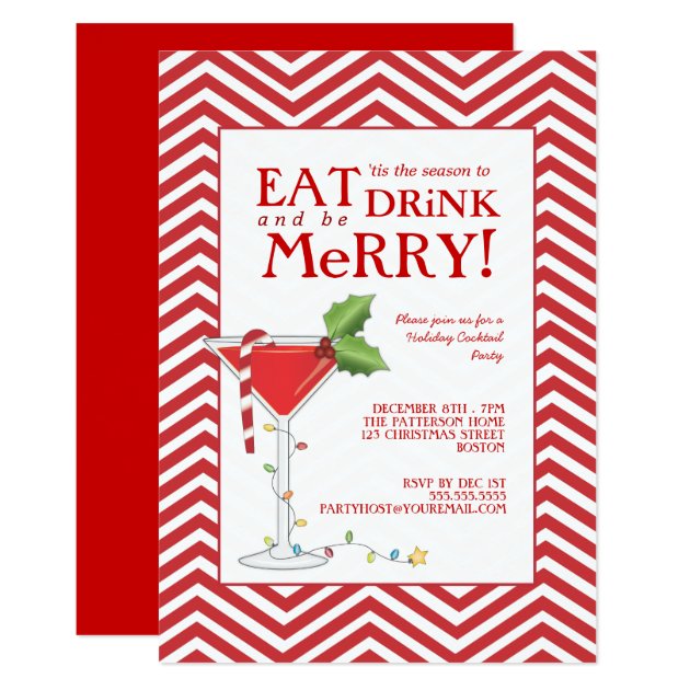 Eat Drink & Be Merry Christmas Cocktail Party Invitation