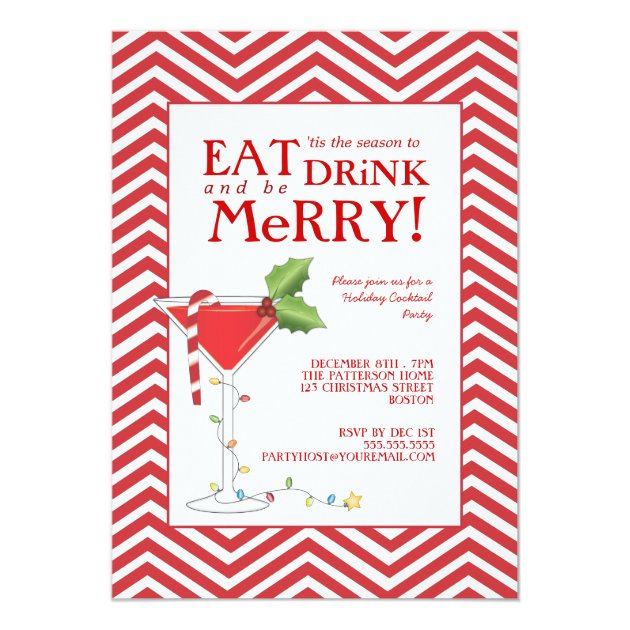 Eat Drink & Be Merry Christmas Cocktail Party Invitation