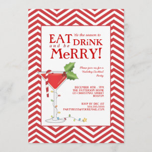Eat Drink & be Merry Christmas Cocktail Party Invitation