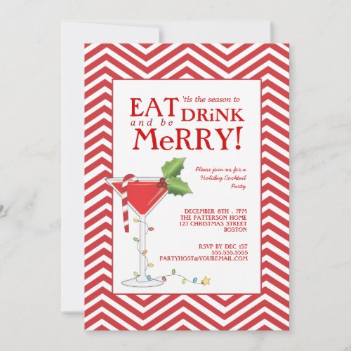 Eat Drink  be Merry Christmas Cocktail Party Invitation