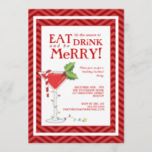 Eat Drink & be Merry Christmas Cocktail Party Invitation