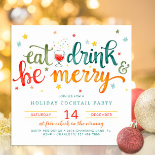 Eat Drink & Be Merry Christmas Cocktail Party Invitation