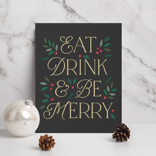 Eat Drink Be Merry Christmas Decor Faux Canvas
