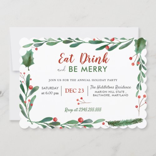 Eat Drink Be Merry  Christmas Dinner Party Invitation