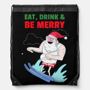 Eat, Drink & Be Merry Christmas Drawstring Bag