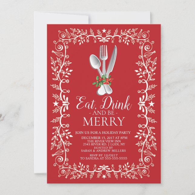 Eat, Drink & Be Merry Christmas Holiday Invitation (Front)