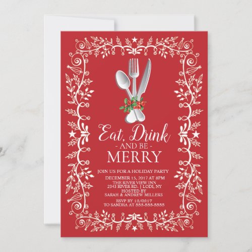 Eat Drink  Be Merry Christmas Holiday Invitation