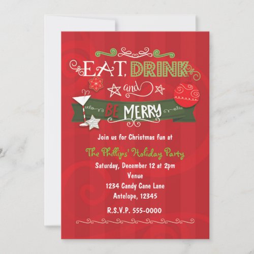 EAT DRINK  BE MERRY Christmas Holiday Invitations