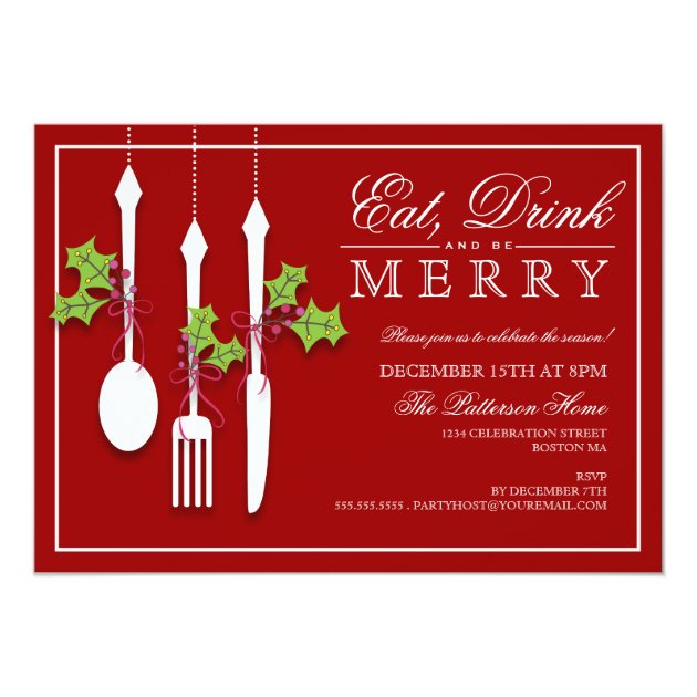 Eat Drink & Be Merry Christmas Holiday Party Invitation