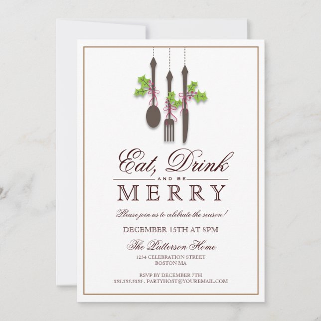 Eat Drink & Be Merry Christmas Holiday Party Invitation (Front)
