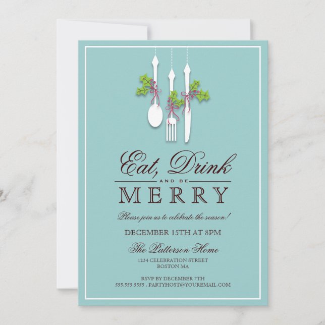 Eat Drink & Be Merry Christmas Holiday Party Invitation (Front)