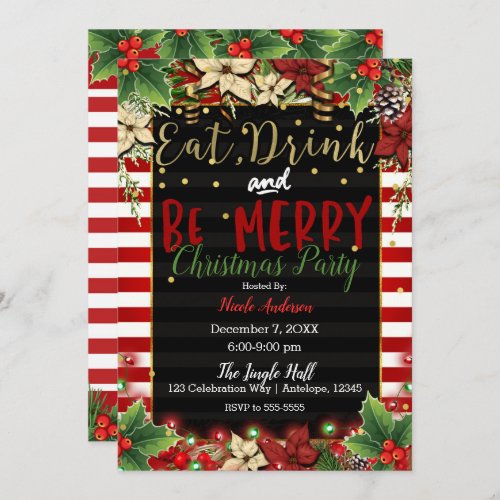 Eat Drink  Be Merry Christmas Holiday Party Invitation