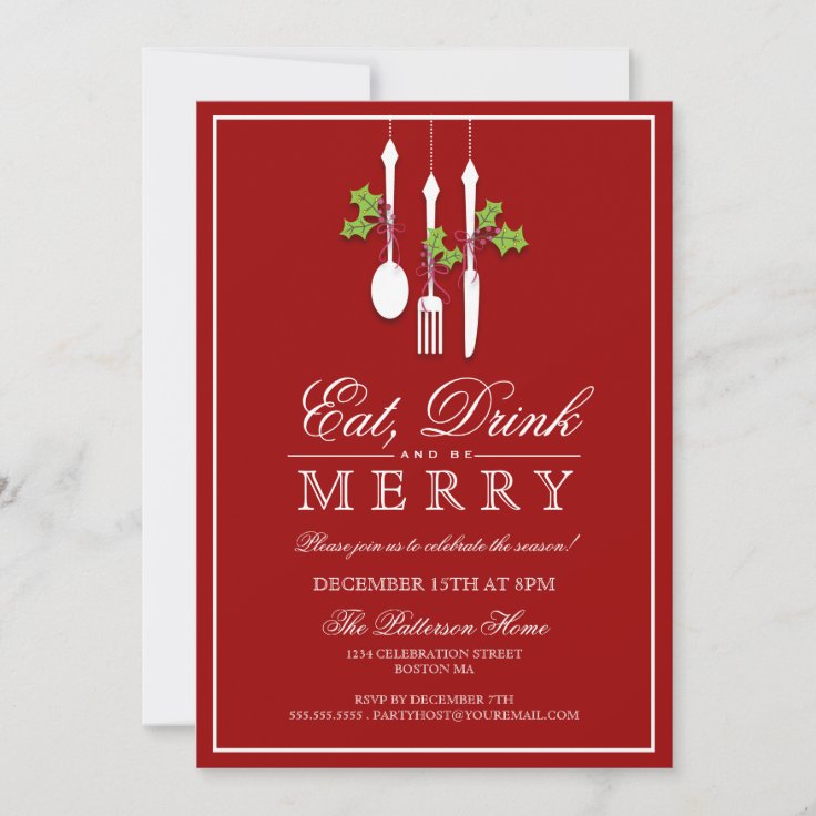 Eat Drink Be Merry Christmas Holiday Party Invitation Zazzle