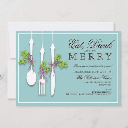 Eat Drink  be Merry Christmas Holiday Party Invitation