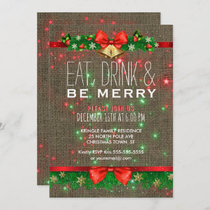 Eat Drink Be Merry Christmas Holiday Party Rustic Invitation