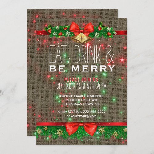 Eat Drink Be Merry Christmas Holiday Party Rustic Invitation