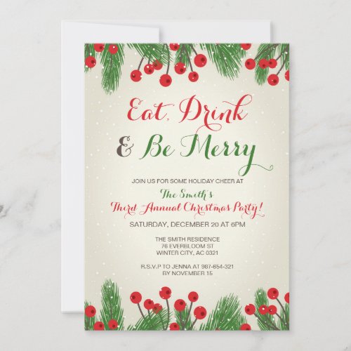 Eat Drink  Be Merry Christmas Invitation