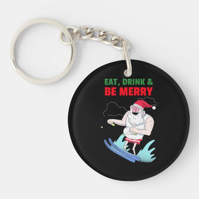 Eat, Drink & Be Merry Christmas Keychain (Front)