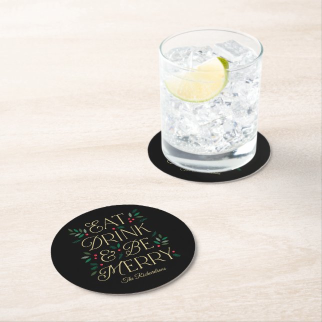 Eat Drink Be Merry Christmas Party Coasters (Insitu)