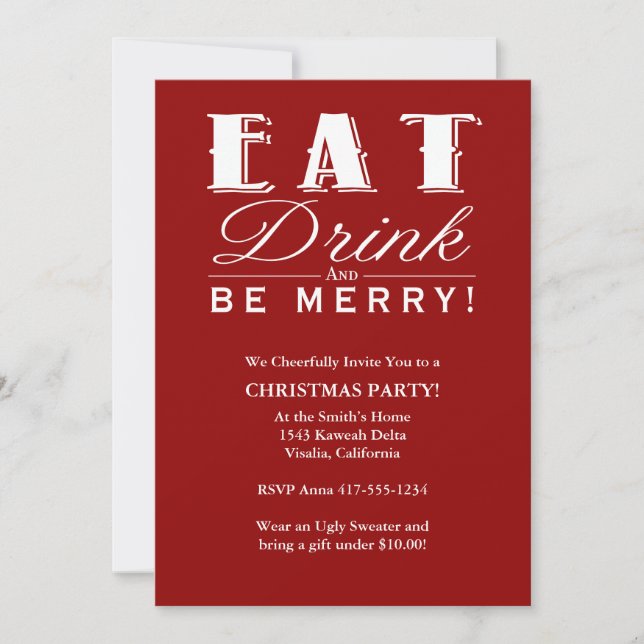 Eat Drink & Be Merry Christmas Party Invitation (Front)
