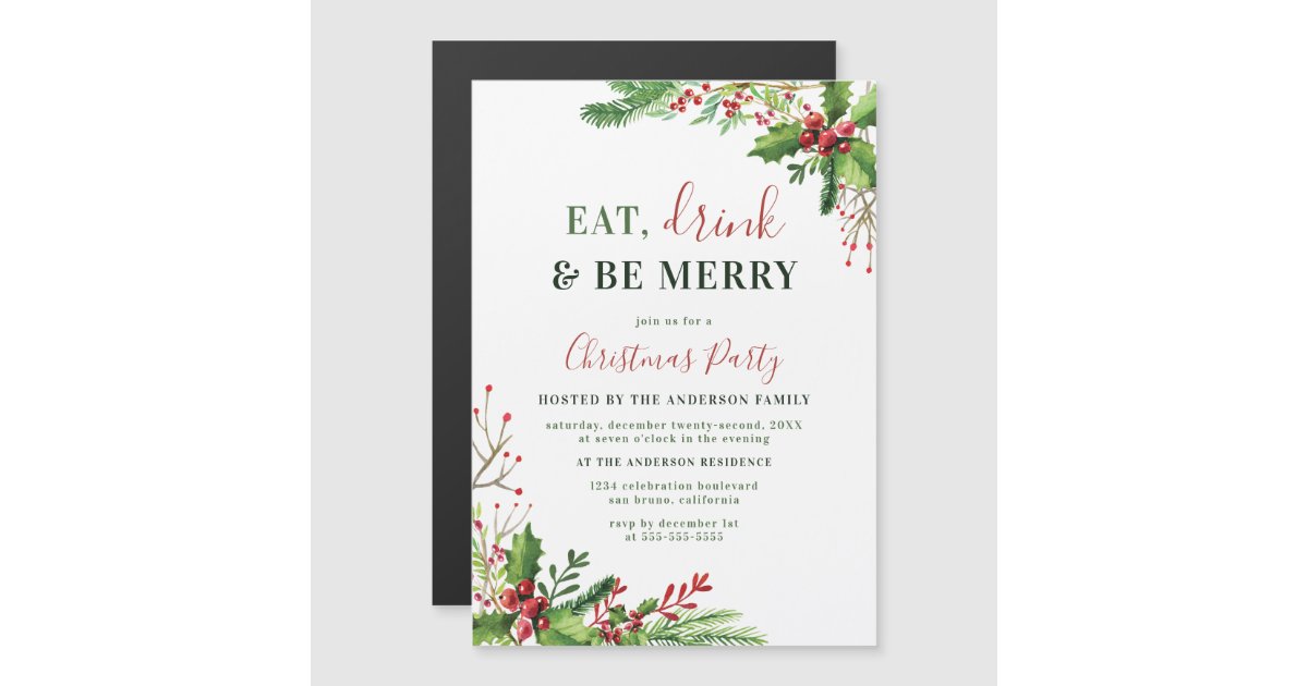 Eat, Drink & Be Merry | Christmas Party Invitation | Zazzle
