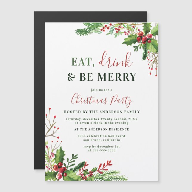Eat, Drink & Be Merry | Christmas Party Invitation (Front/Back)