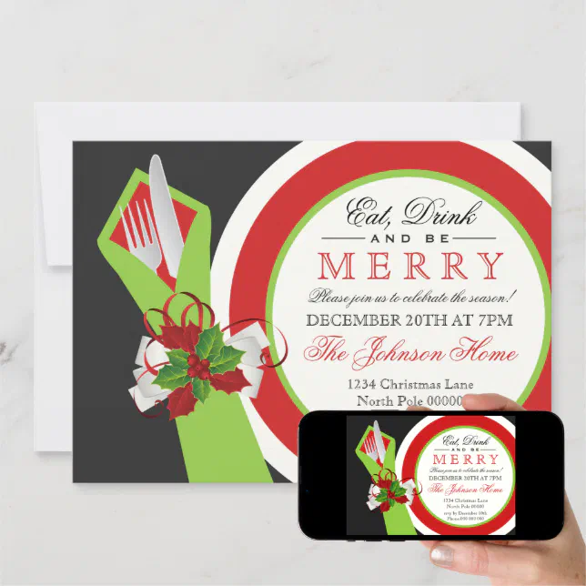 Eat Drink Be Merry Christmas Party Invitation Zazzle